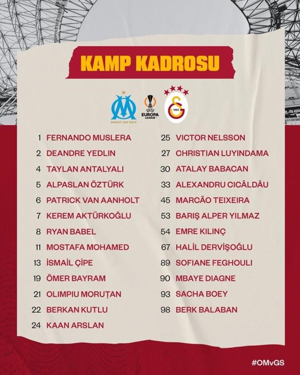 galatasaray in uefa avrupa ligi marsilya maci kamp kadrosu belli oldu son dakika spor haberleri ntv haber