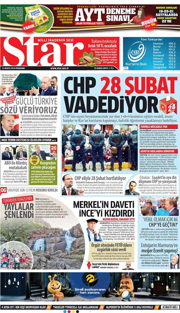 gunun gazete mansetleri 31 mayis 2018