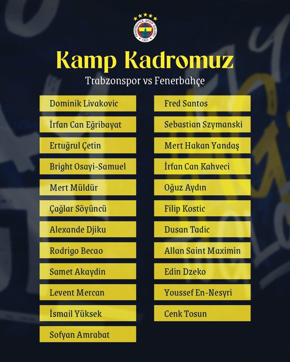 Fenerbahçe'nin Trabzon kamp kadrosu belli oldu: 3 eksik! - 1