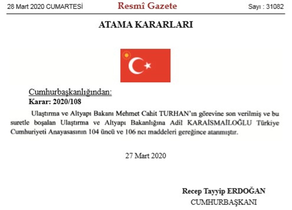 Ulaştırma Bakanı Mehmet Cahit Turhan görevden alındı (Adil Karaismailoğlu kimdir?) - 1