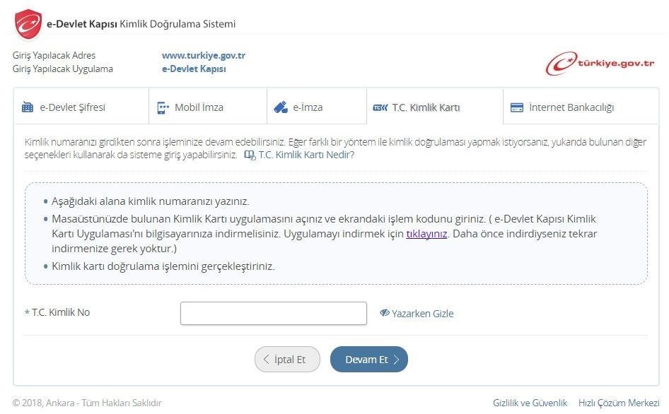 TC KİMLİK KARTIYLA E-DEVLET'E GİRİŞ