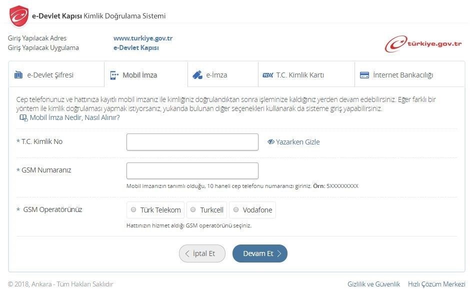 E-DEVLET'E MOBİL İMZA İLE GİRİŞ
