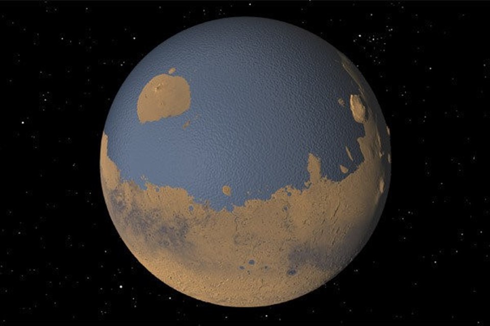 NASA tarafından yayınlanan bu görüntü Mars'ın milyonlarca yıl önceki görüntüsünü böyle tasfir ediyor.