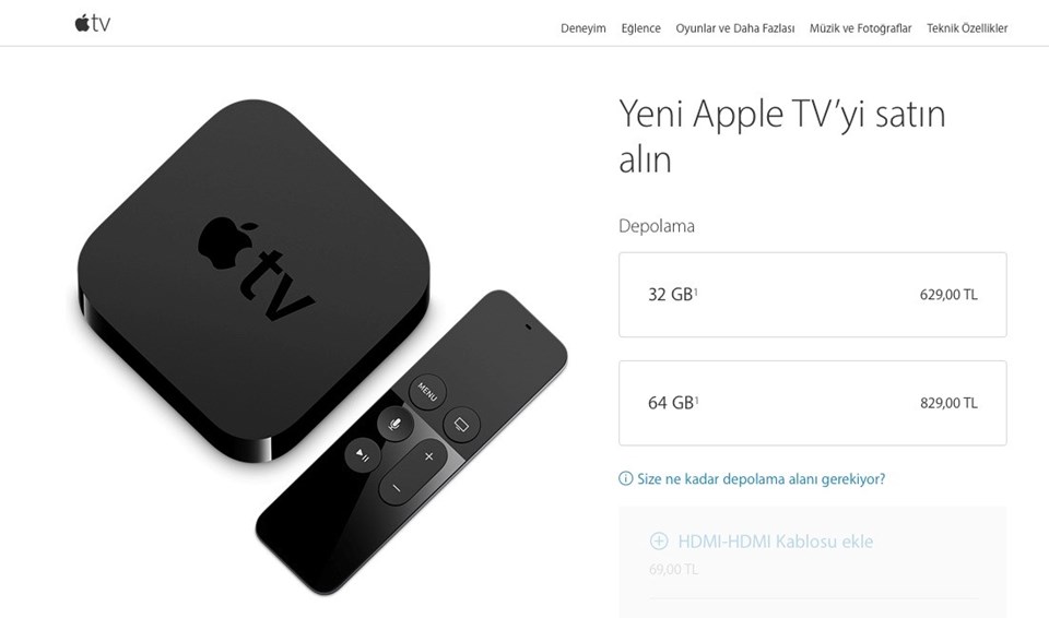4'üncü nesil Apple TV'nin Türkiye fiyatı 639 TL'den başlıyor.