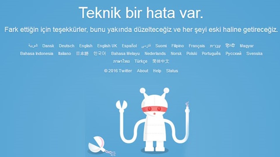 Twitter'a girmeye çalışan kullanıcılar yaklaşık 40 dakika boyunca bu uyarı sayfası ile karşılaştı