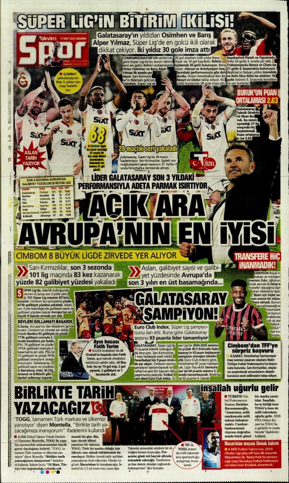 "Kayıtsız şartsız Mourinho" (19 Mart 2025 spor manşetleri) - 14