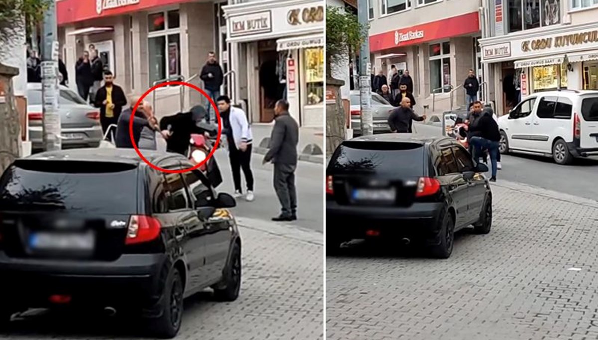Ters yöne giren motosikletliye baltalı tehdit Ters yöne giren motosikletliye baltalı tehdit