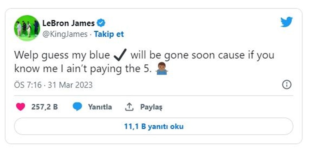 LeBron James mavi tik için Twitter'a rest çekti - 3