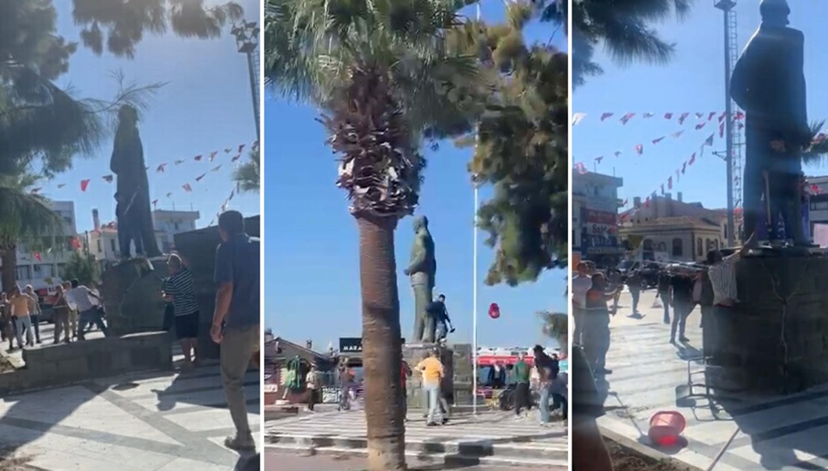 Ayvalık’ta Atatürk heykeline balyozlu saldırı: Vatandaşlar müdahale etti Ayvalık’ta Atatürk heykeline balyozlu saldırı: Vatandaşlar müdahale etti
