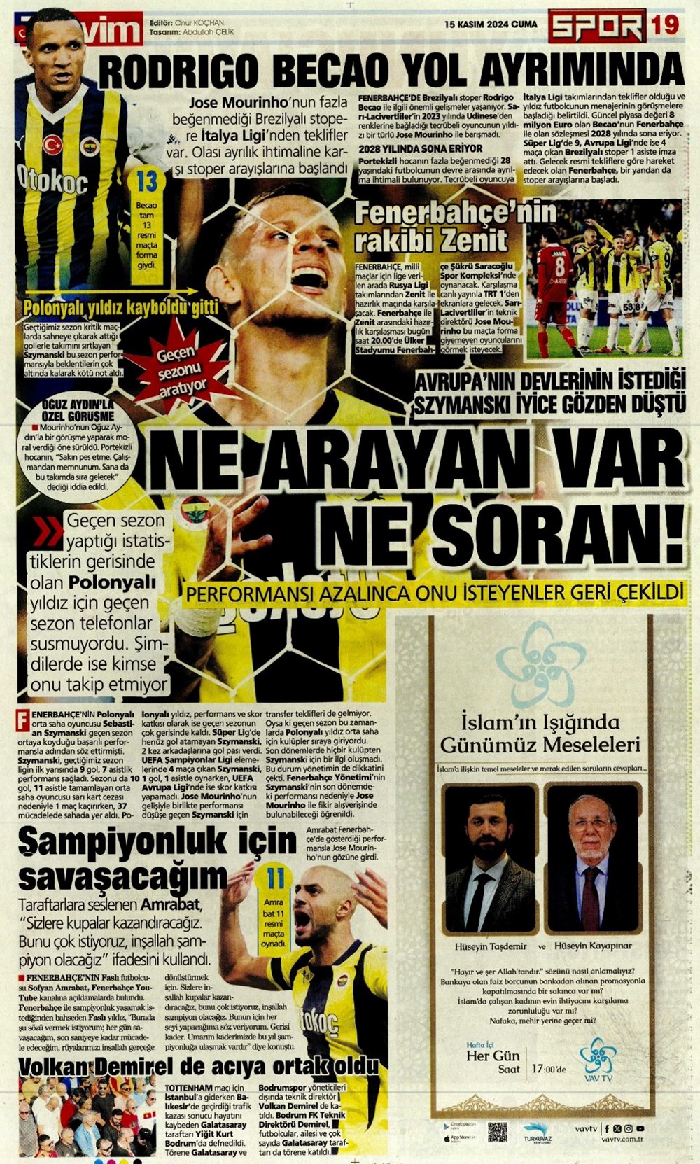 "Fener'e yıldız yağmuru" (15 Kasım 2024 spor manşetleri) - 11