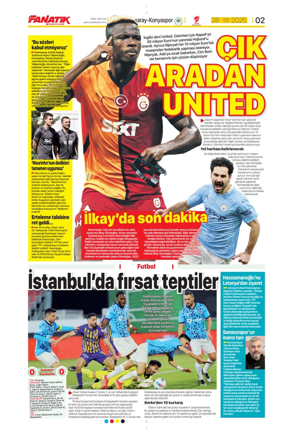 "Çeyrek finalde derbi var" (28 Şubat 2025 spor manşetleri) - 1