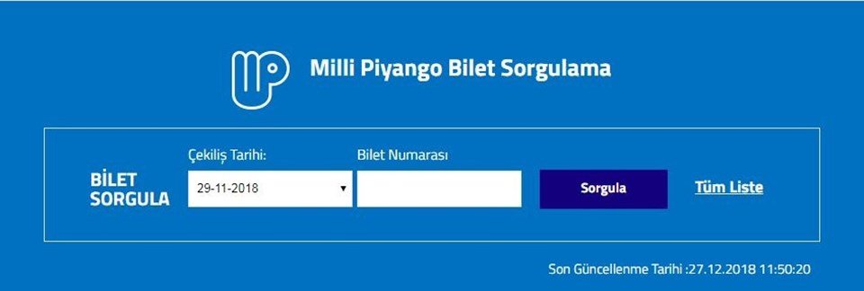 Milli Piyango sonuç sayfası