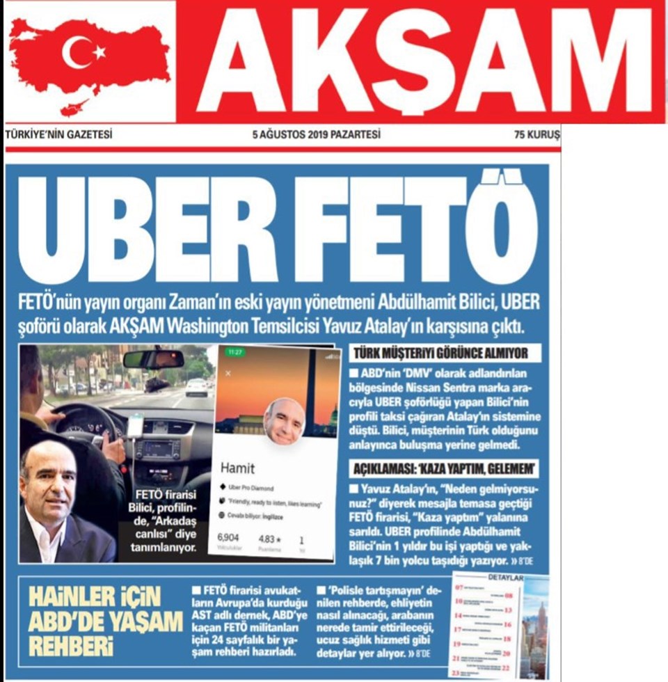 Akşam gazetesi haberi manşetten duyurdu.