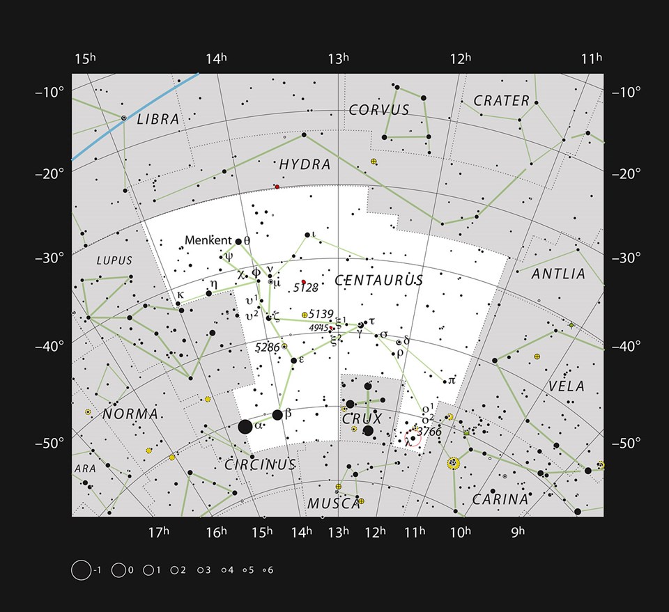 Centaurus takımyıldızı ve IC 2944.