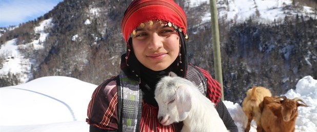 Rize'de doğum yapan keçiyi sırtında taşıdığı...