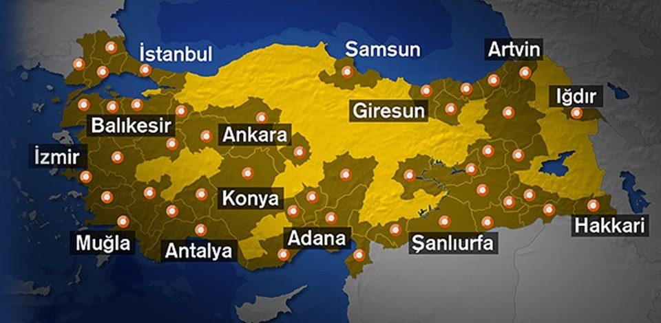 Türkiye genelinde il il kesinti haritası