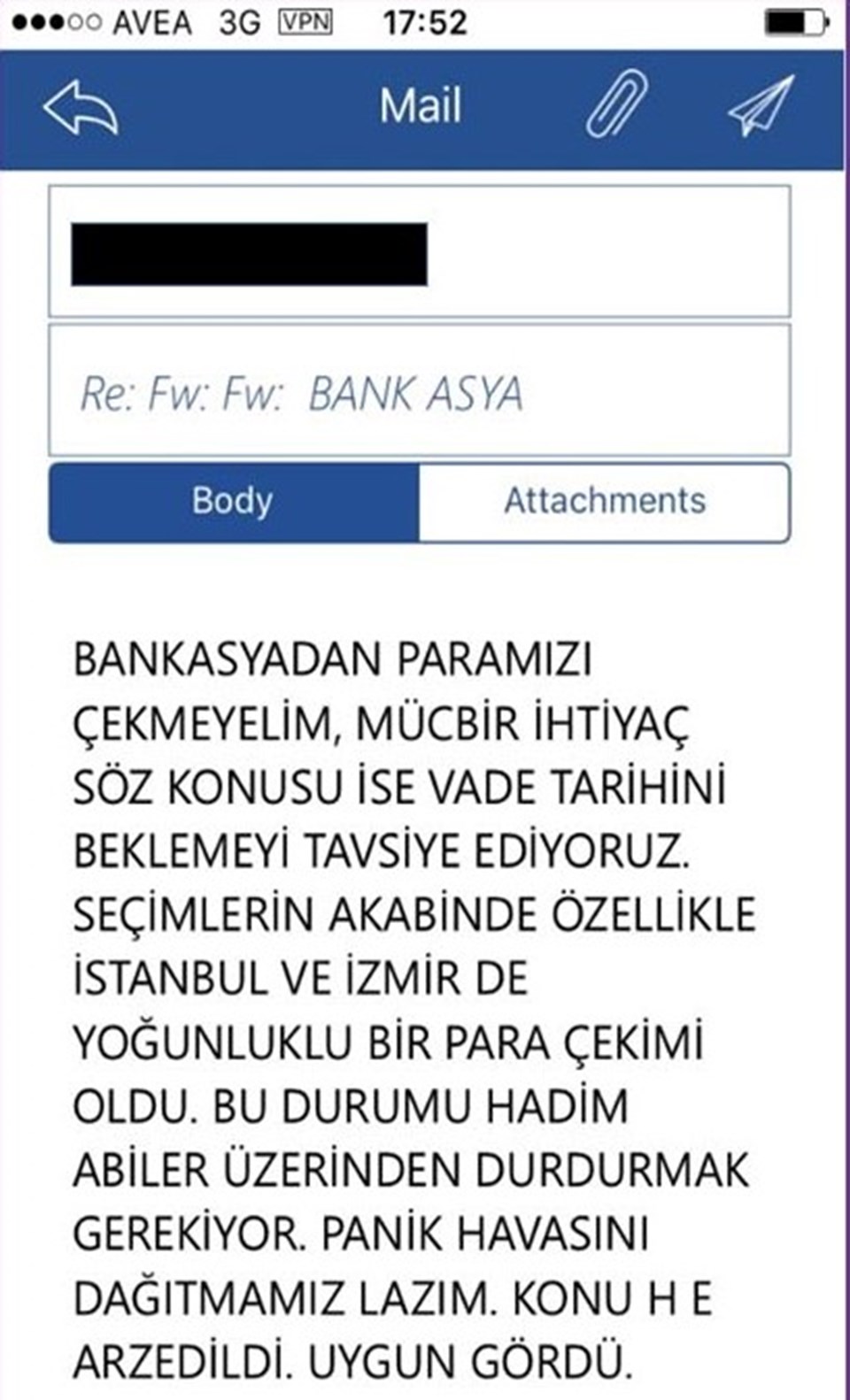 Ele geçirilen yazışmalardan biri.