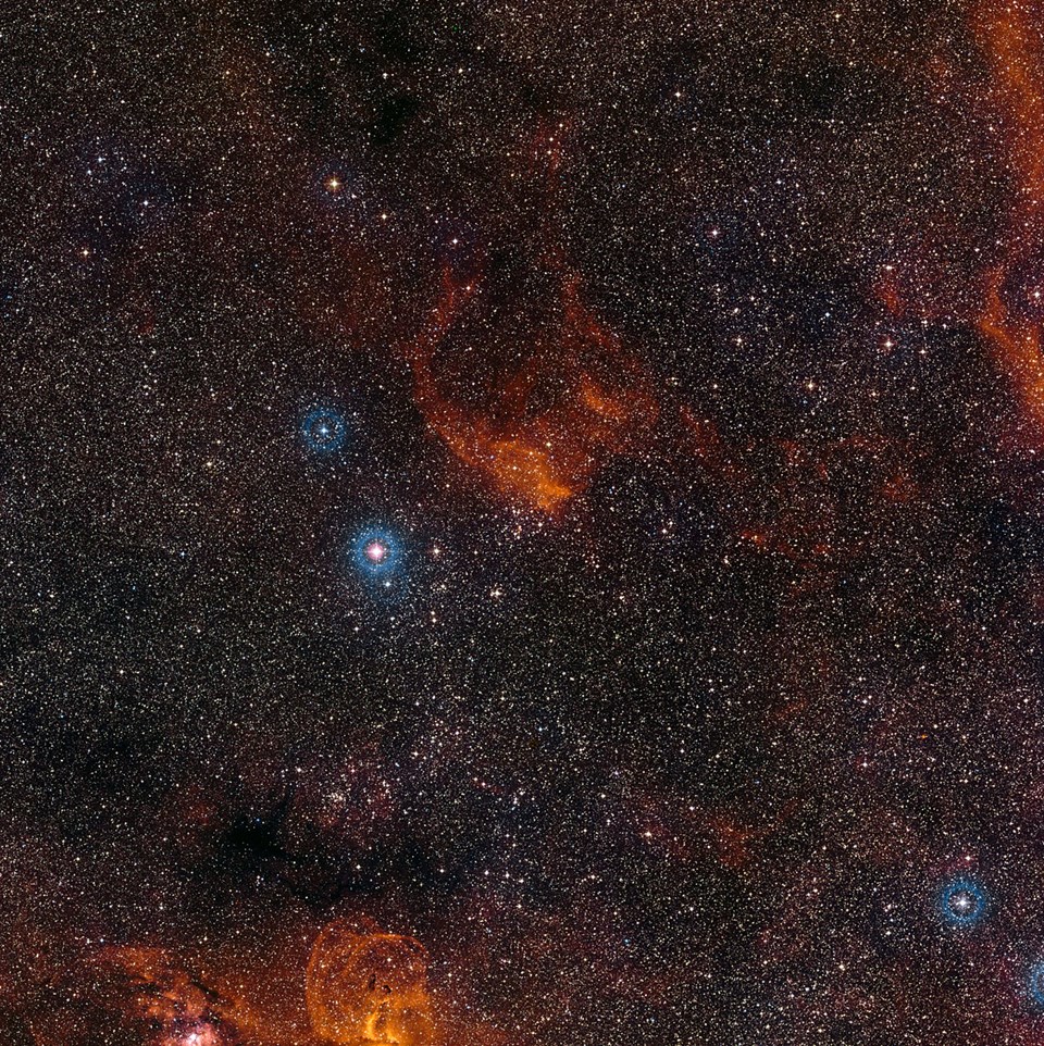 NGC 3572 yıldız kümesinin genel görünümü. BÜYÜTMEK İÇİN TIKLAYIN!