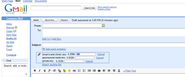 GMail ile dosya göndermek artık daha kolay