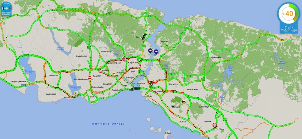 İstanbul trafik yoğunluk haritası (08.44'de güncellendi)