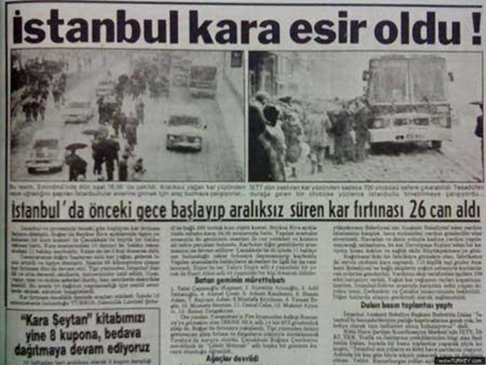 Mart 1987'deki kar yağışı, gazetelere böyle yansımıştı.