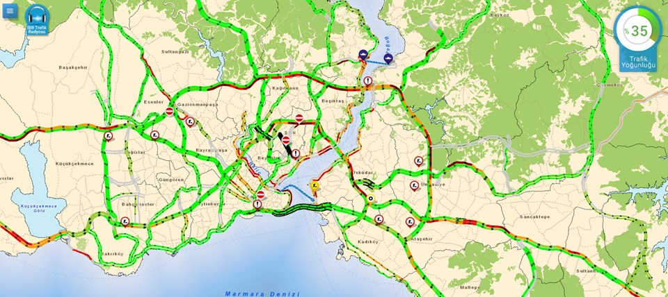 Saat 16.30 itibariyle İstanbul'daki trafik yoğunluğu haritası (İBB)
