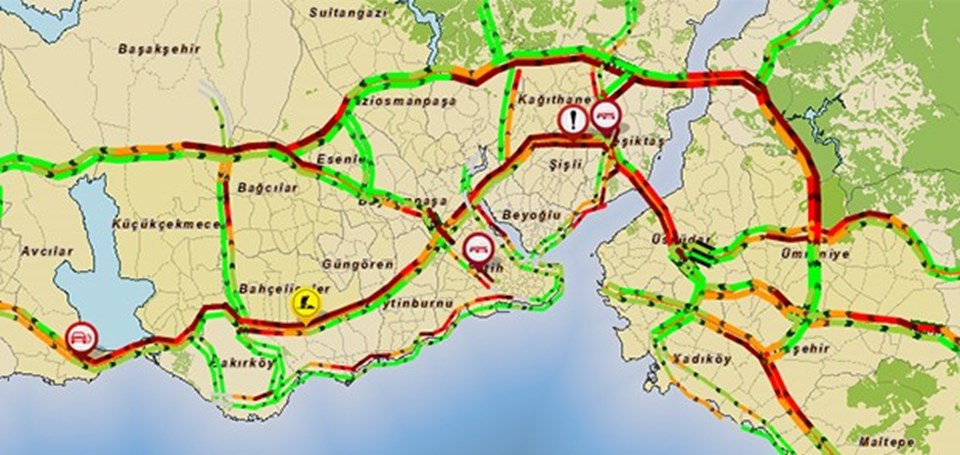 Saat 19.35 itibarıyla İstanbul'da trafik durumu