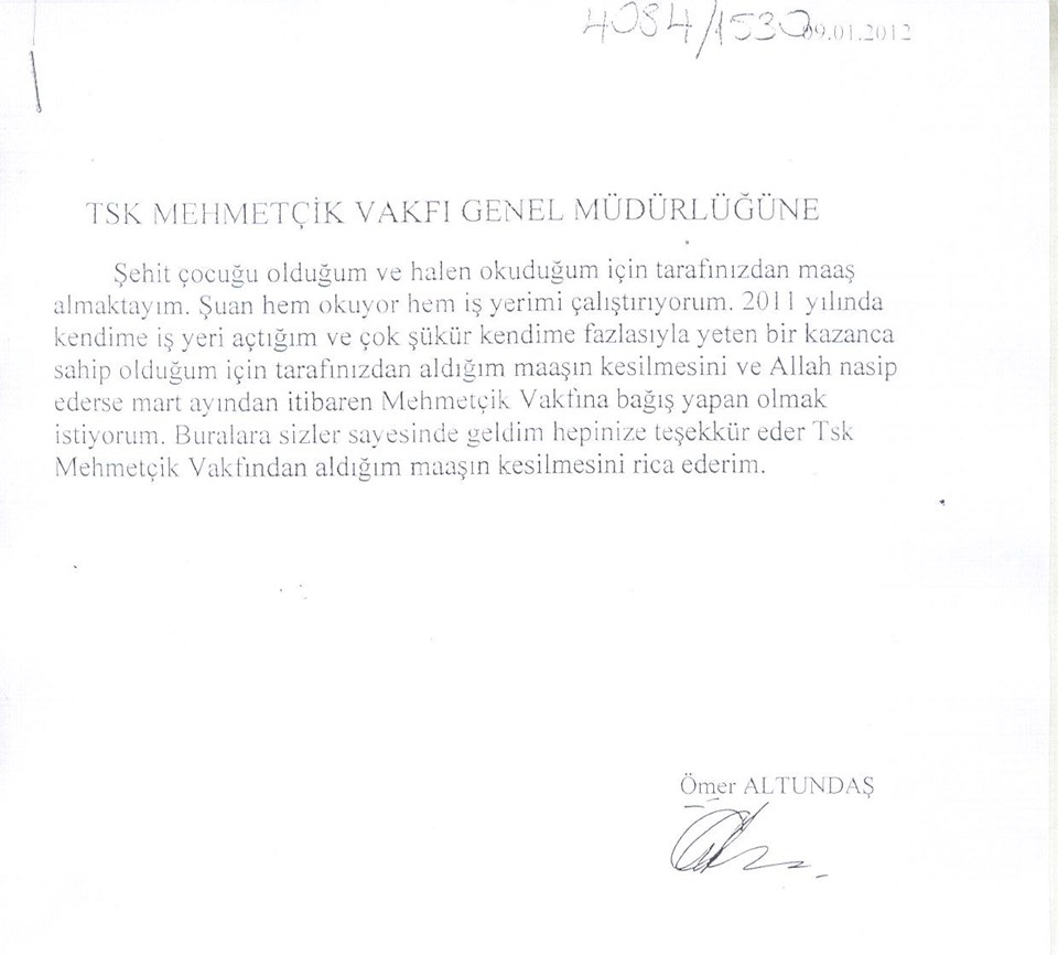 Mehmetçik Vakfı'nın dergisinde yer alan dilekçeyi okumak için tıklayın