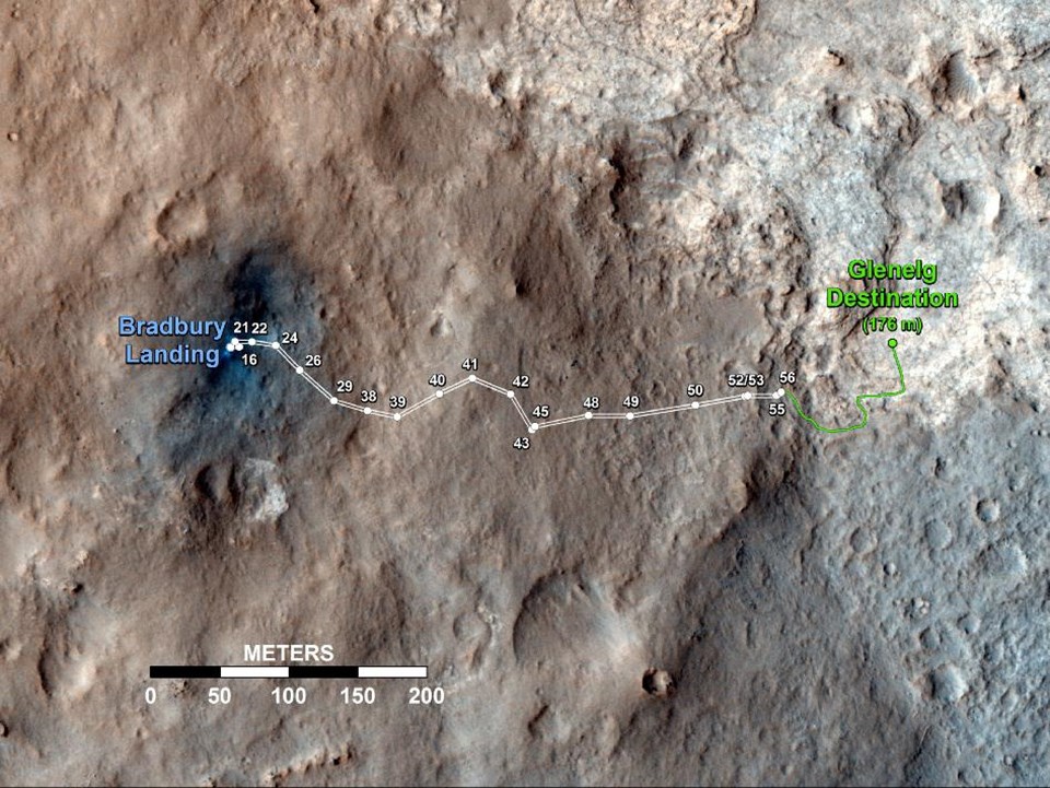 Curiosity'nin Glenelg noktasına izlediği güzergah.