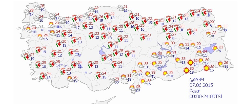7 HAZİRAN PAZAR GÜNÜ HAVA TAHMİNİ