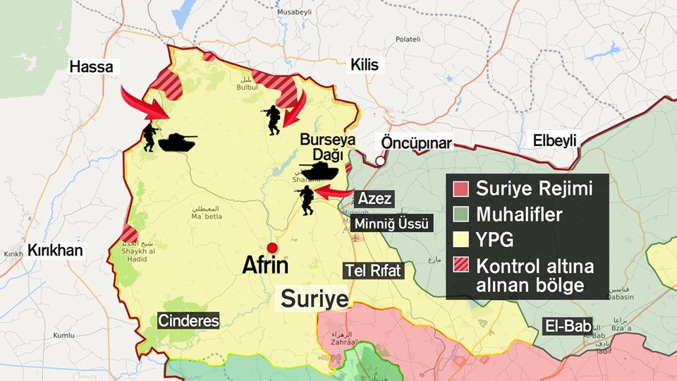 Afrin'de ele geçirilen bölgeler
