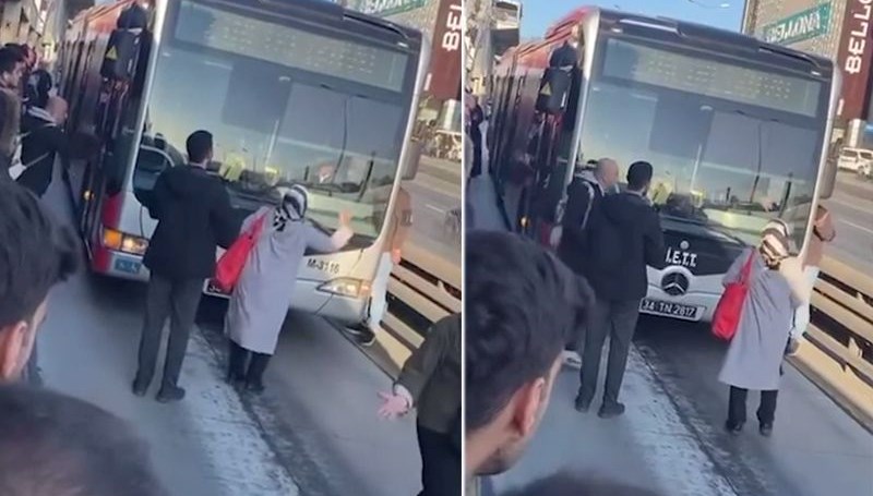 Yolcu almayan metrobüse sinirlendi: Perona inip yol kesti