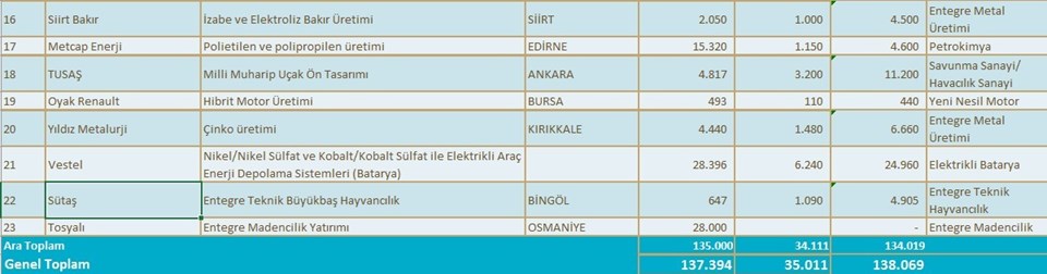Süper teşvik'ten yararlanacak 19 firma - 2