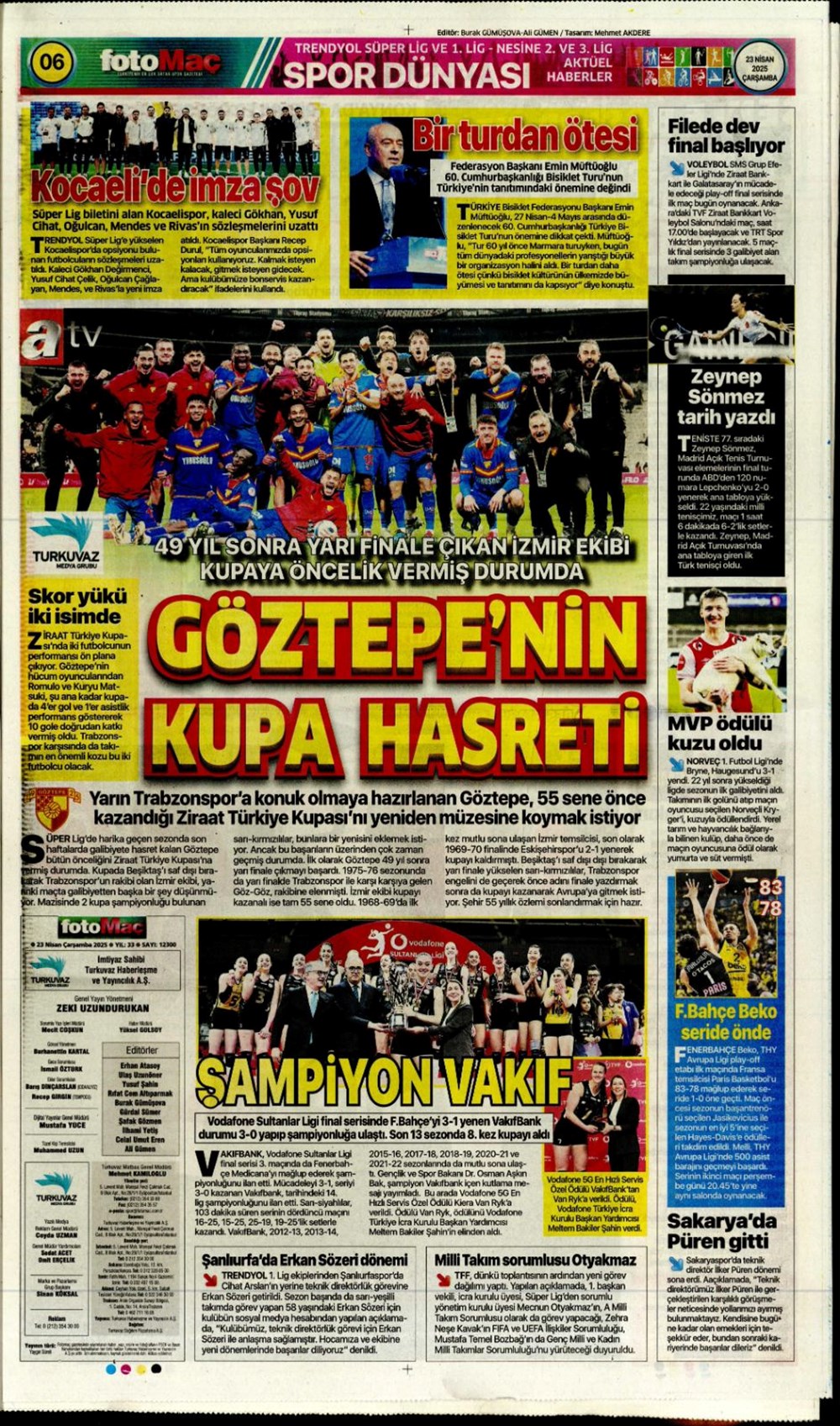 "Aslan finale kükredi" (23 Nisan 2025 spor manşetleri) - 16