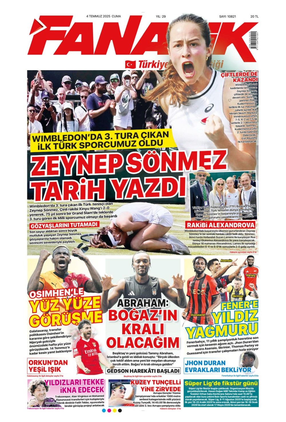 "Kale artık İrfan Can'ın" (4 Temmuz 2025 spor manşetleri) - 1
