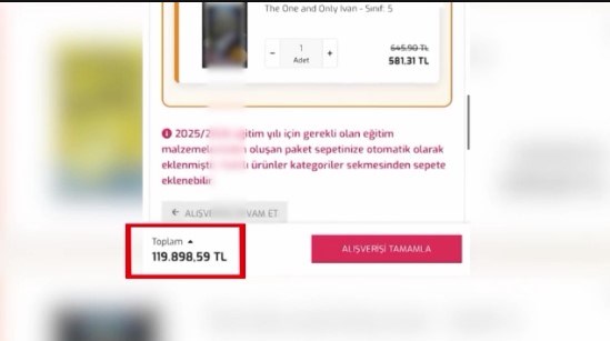 Bu okulda okuyan bir 5. sınıf öğrencisinin kitap ve kırtasiye masrafı olarak okula yaklaşık 120 bin lira ödemesi gerekiyor.