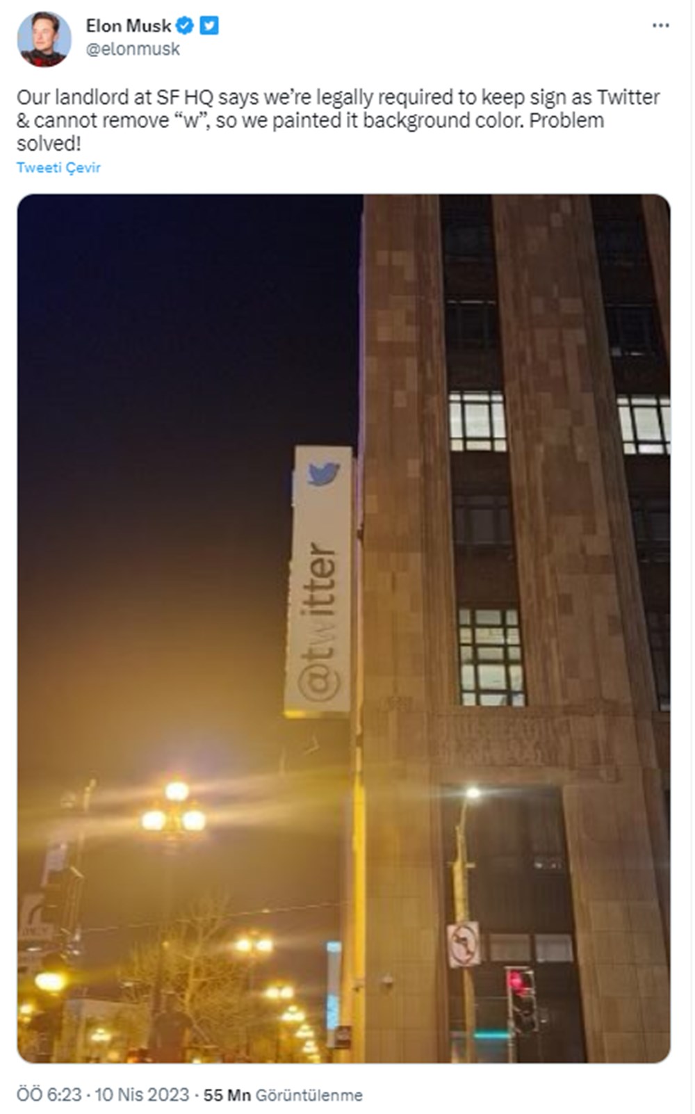 Elon Musk Twitter Genel Merkezi’nin tabelasını değiştirdi: Göğüsçü - 2