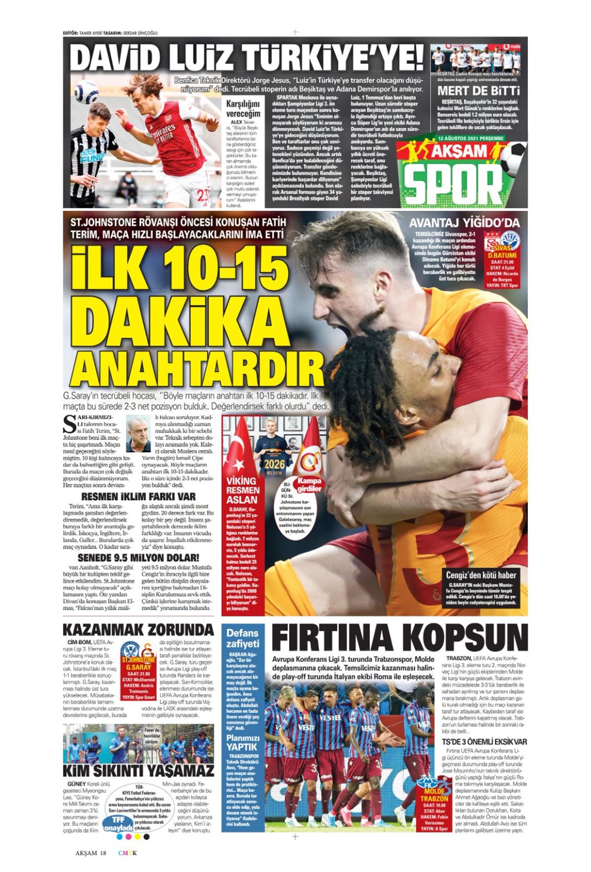 Günün spor manşetleri (12 Ağustos 2021)