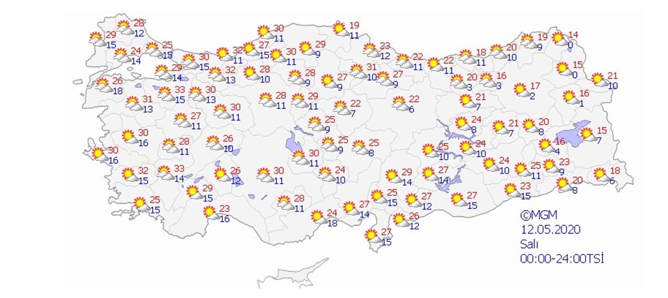 12 Mayıs hava tahmini haritası