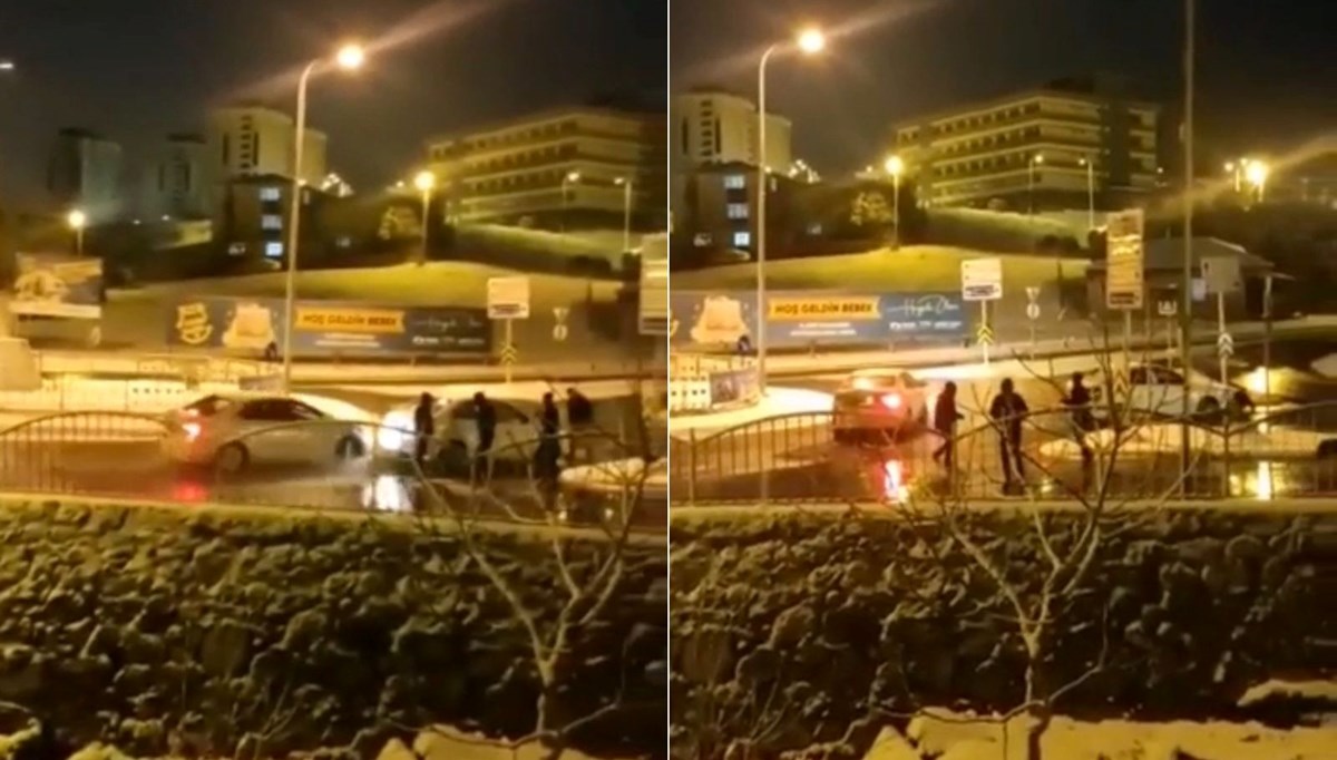 Buzda kayan otomobil yolun ortasında park eden bir başka araca çarpt