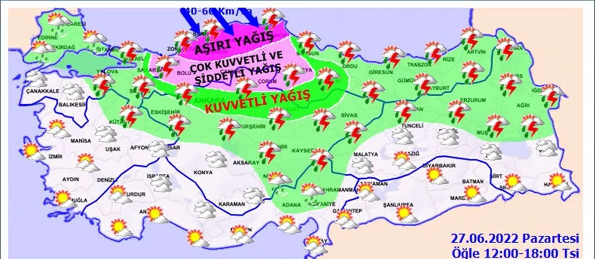 MGM, paylaştığı bu haritayla şiddetli yağışlata karşı uyardı.