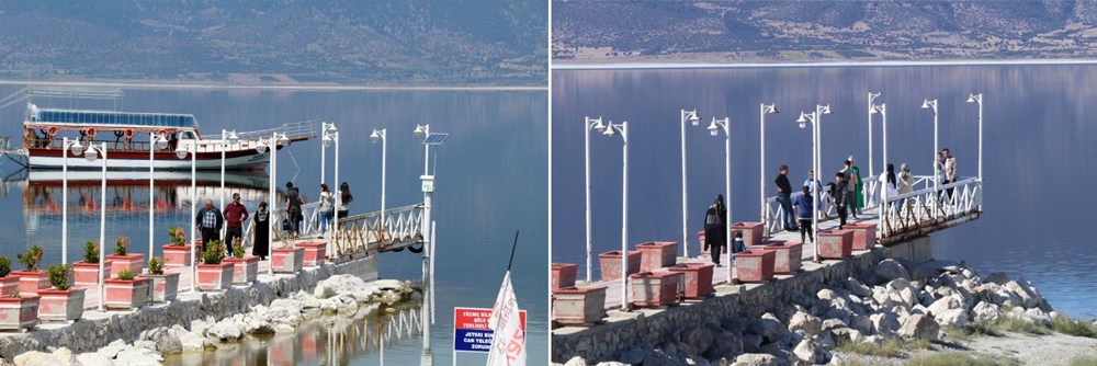 Burdur Gölü'nde korkutan görüntü! Göl iskeleden 18 metre uzaklaştı! - 1