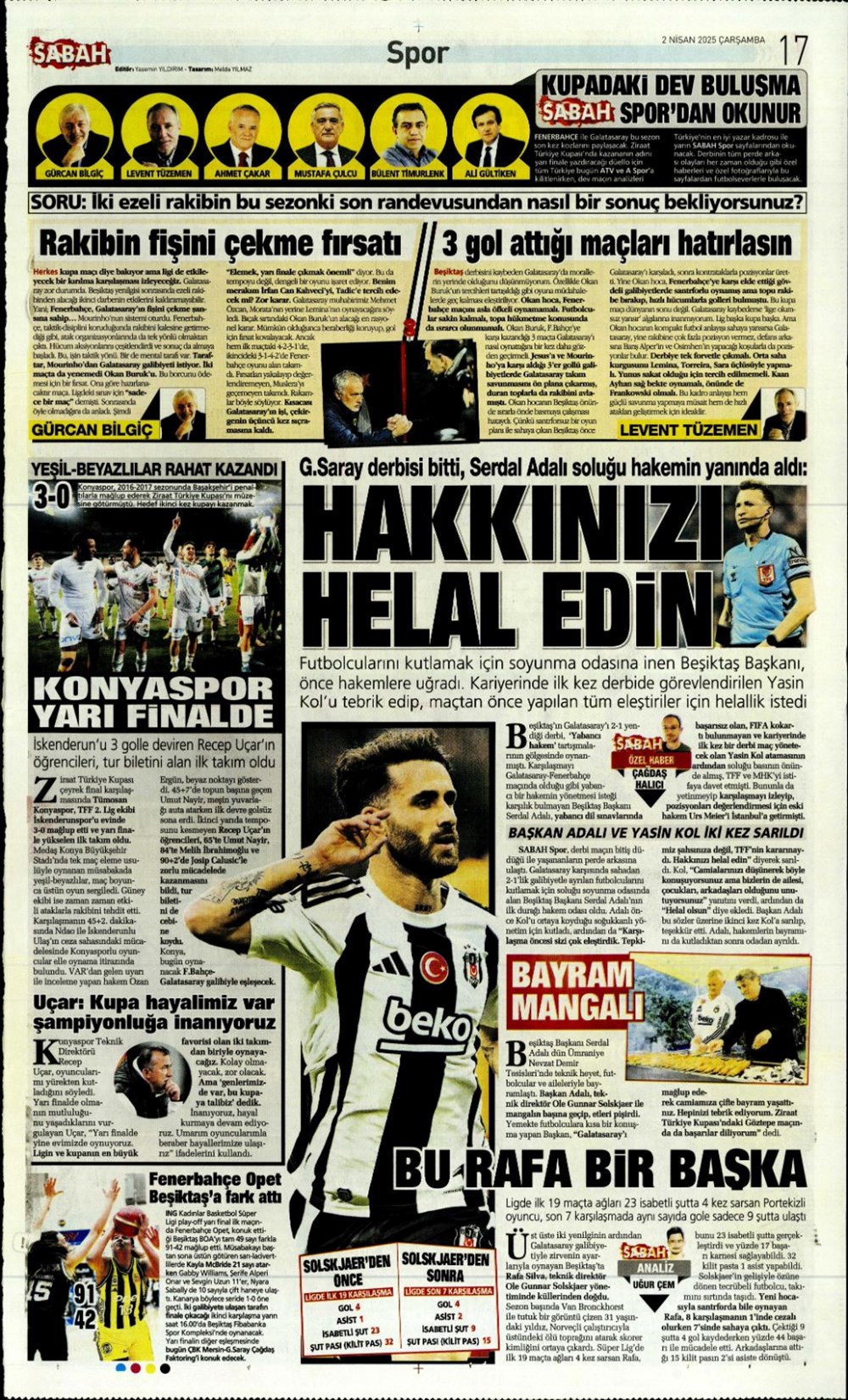 "Derbi bayramı" (2 Nisan 2025 spor manşetleri) - 25