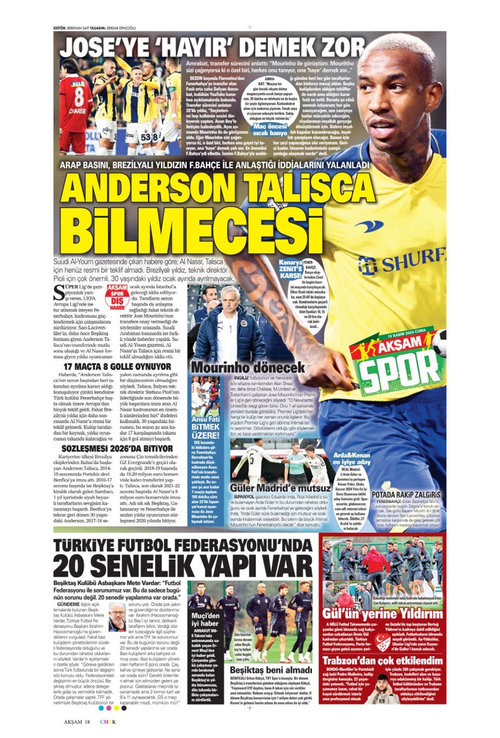 "Fener'e yıldız yağmuru" (15 Kasım 2024 spor manşetleri) - 2