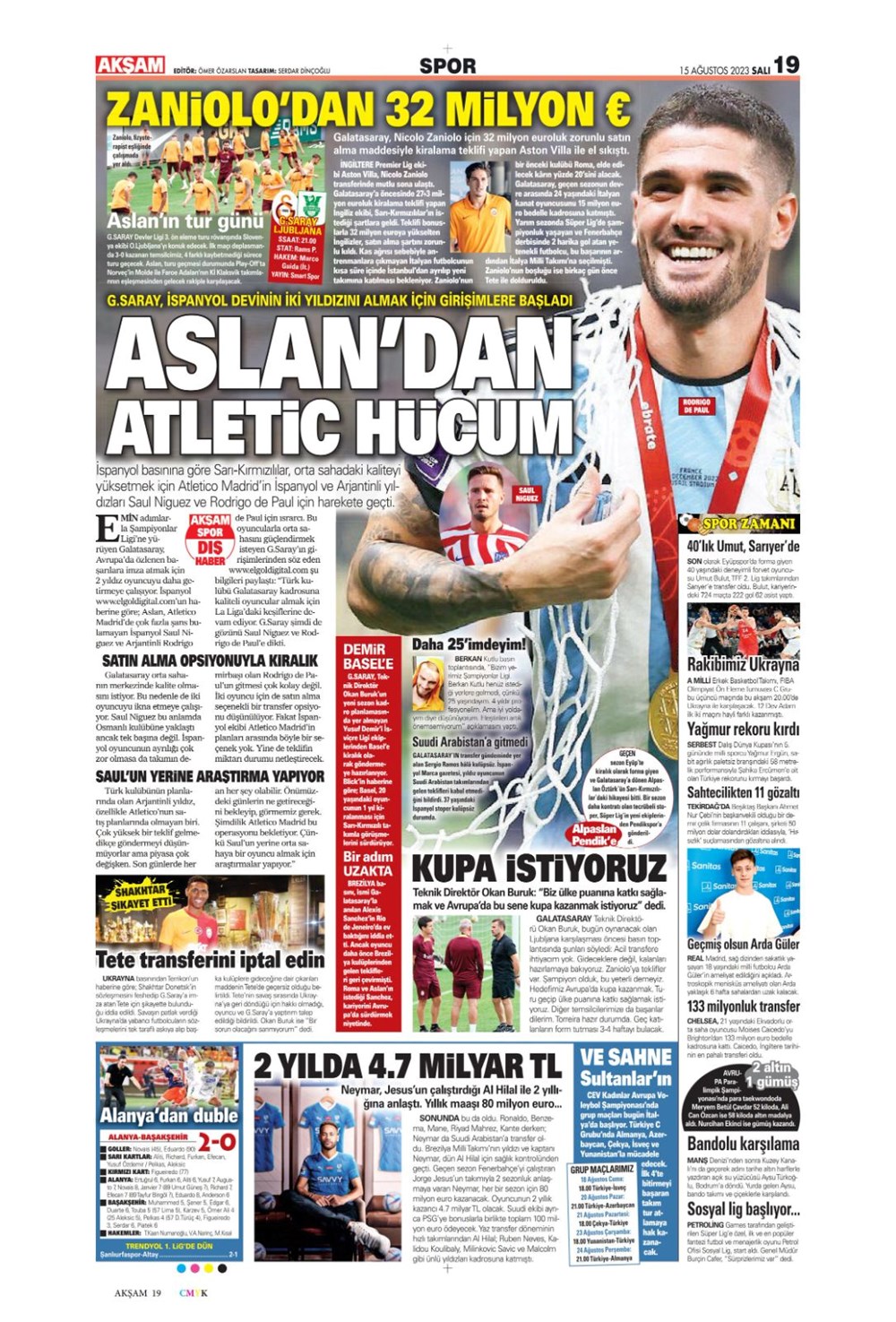 "Aslan'ın tur günü" | 15 Ağustos 2023 spor manşetleri - 5
