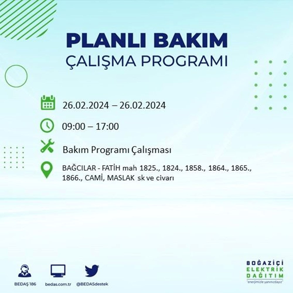 İstanbul'un 19 ilçesinde elektrik kesintisi: Elektrikler ne zaman gelecek? (26 Şubat BEDAŞ kesinti programı) - 12