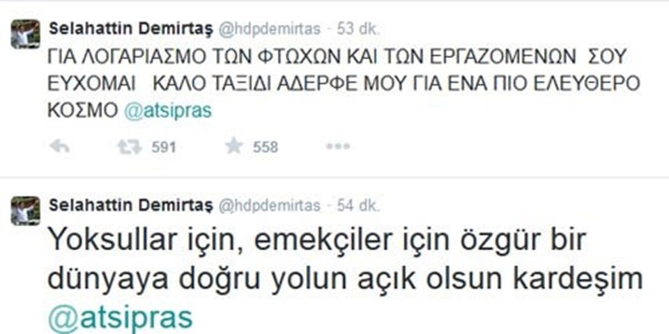 Demirtaş'tan Çipras'a tebrik tweet'i - 1