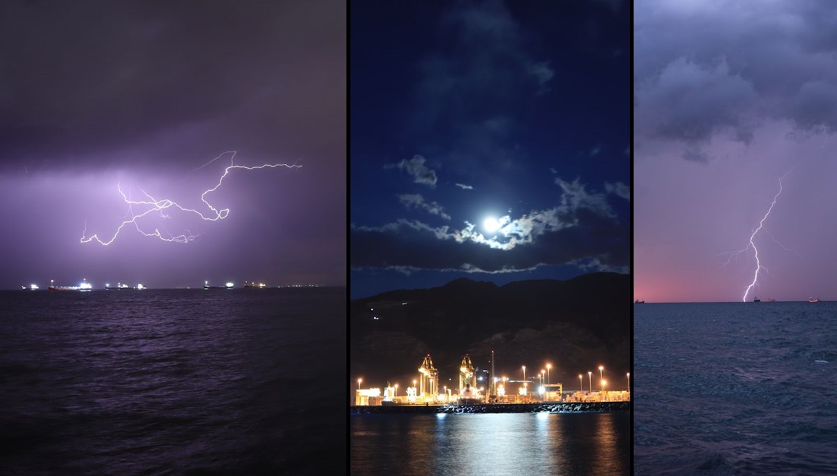 İskenderun Körfezi'nde çakan şimşekler büyüledi