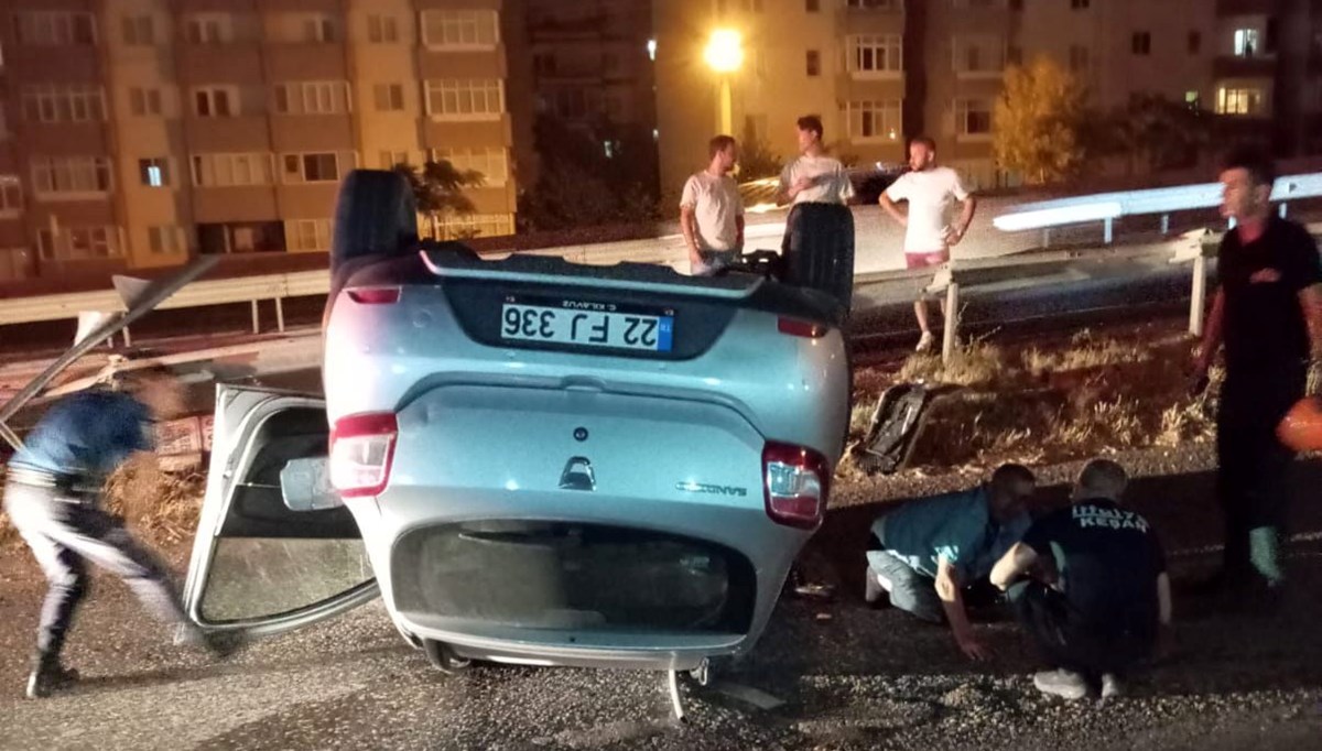 Keşan'da takla atan otomobilin alkollü sürücüsü yaralandı