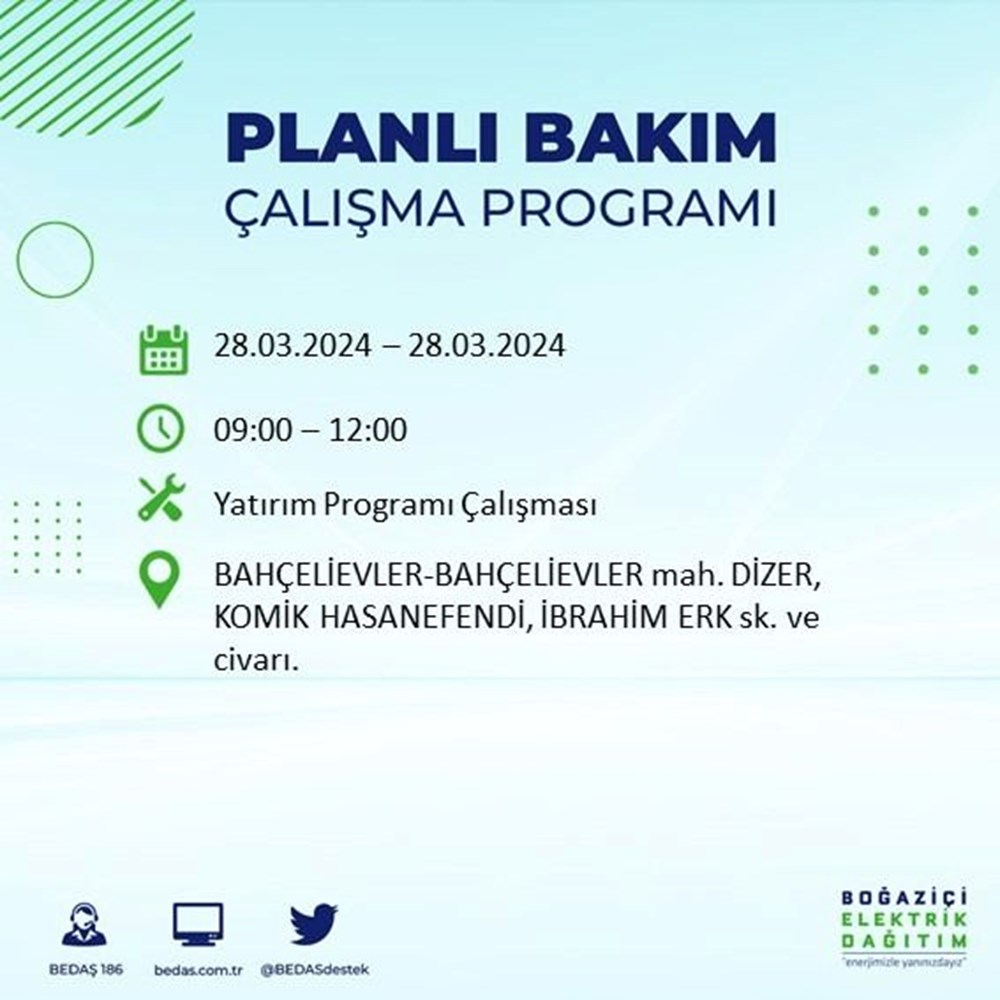 İstanbul'un 19 ilçesinde elektrik kesintisi: Elektrikler ne zaman gelecek? (28 Mart tarihli BEDAŞ kesinti programı) - 11